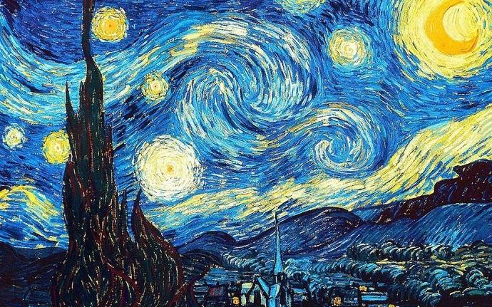 Bức tranh “Đêm đầy sao” của Vincent van Gogh, biểu tượng cảm xúc của thời kỳ Hậu Ấn tượng, với bầu trời cuộn xoáy.